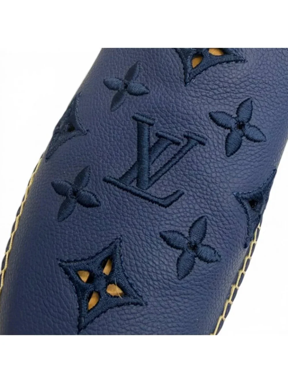 Louis Vuitton Leather Monogram Logo Embroidery Espadrilles Slip Ons Navy 8.5